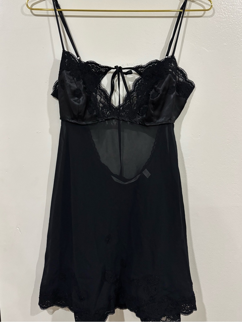 Vintage Victoria's Secret Black Satin & Lace Chemise